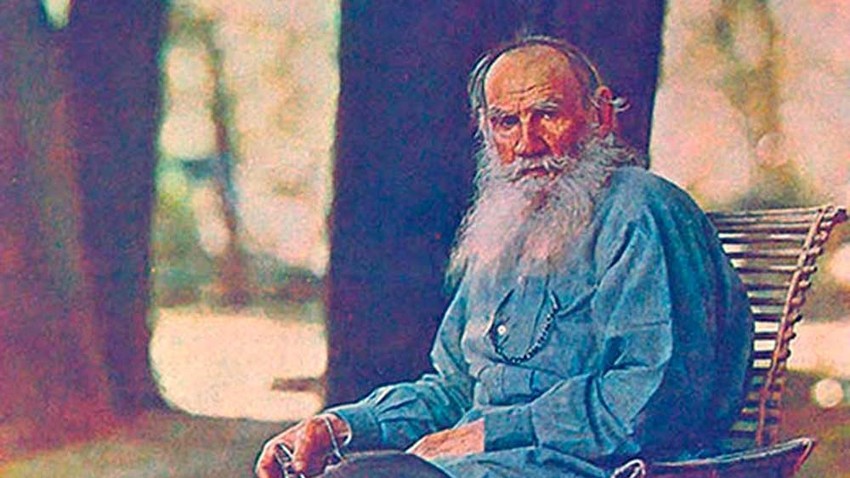 Leo Tolstoy in front of his country house in Yasnaya Polyana