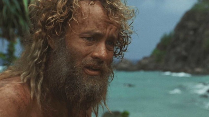 Том Ханкс в ролята на един "съвременен Робинзон Крузо" във филма "Корабокрушенецът".
