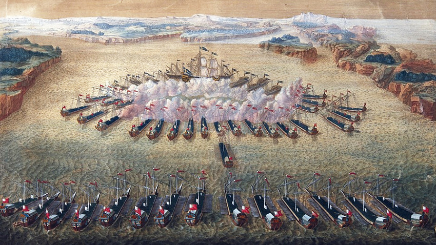 Битката при Хангут, гравюра на Маврикий Бакуа