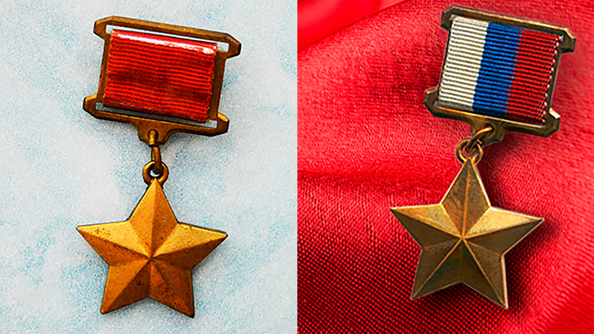 Estrellas de oro, la insignia del Héroe de la URRS y del Héroe de la Federación de Rusia.