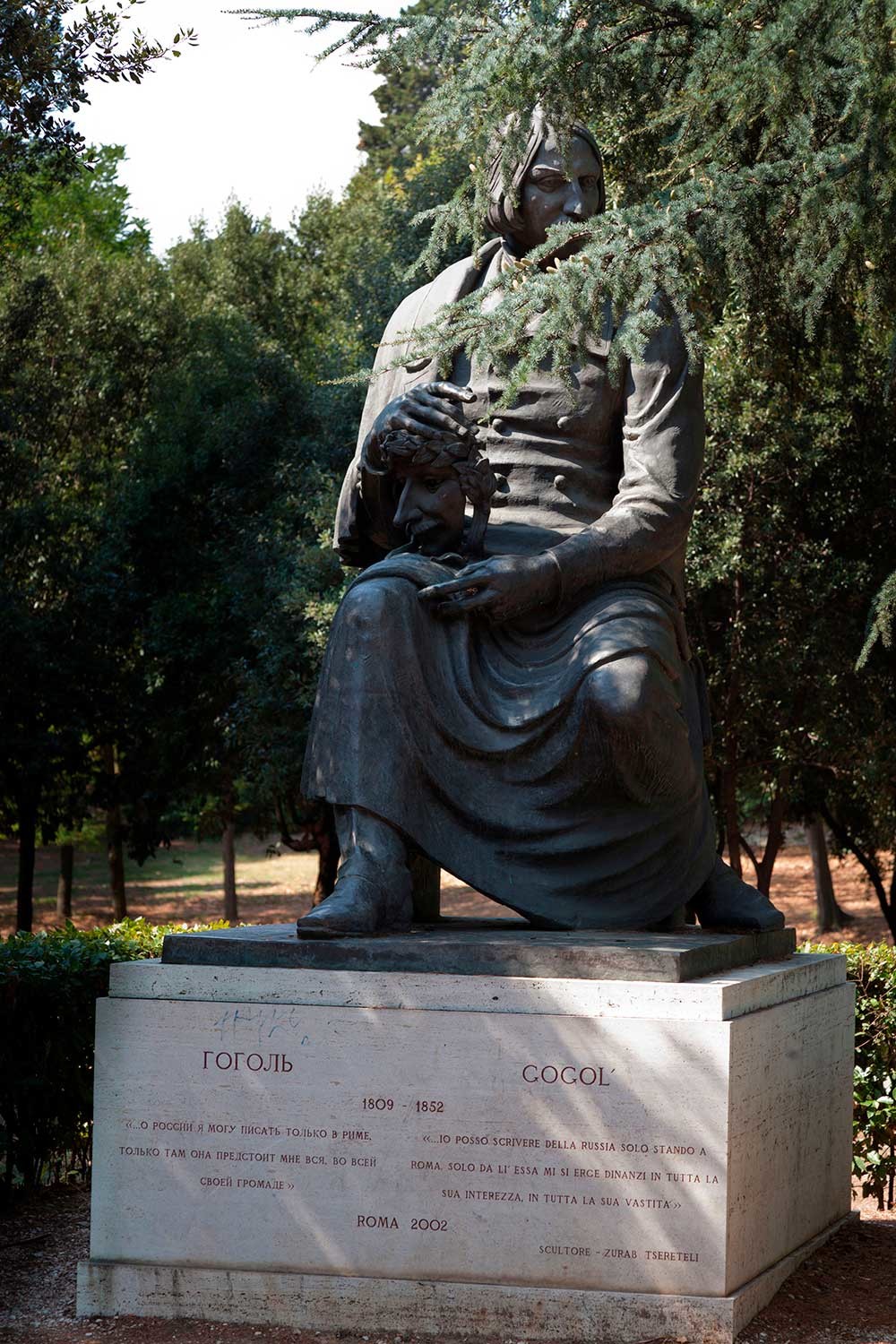 Nikolai Gogol statue in the Villa Borghese gardens in Rome