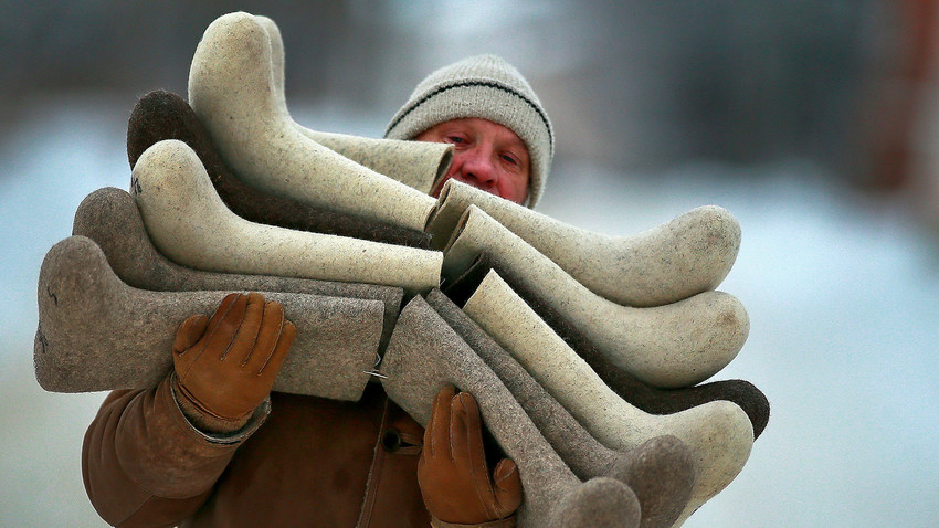 Russian valenki festival in the town of Navoloki