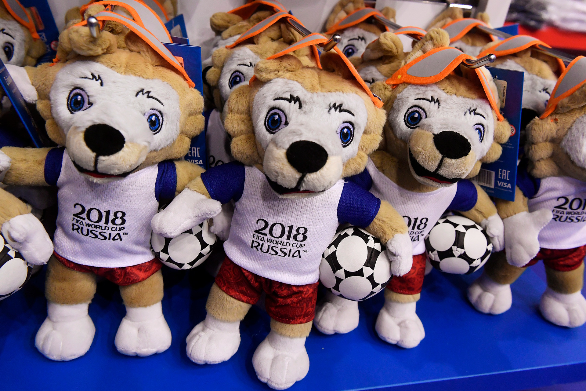 Toys of the official World Cup mascot — Zabivaka the Wolf