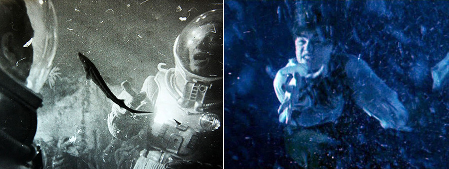 Klushantsev filmed through an aquarium with fish to achieve an underwater effect. A similar approach might have been used in Titanic, which Skotak worked on later.