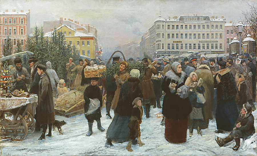 「クリスマスツリーの市場」、ゲンリフ・マニゼル画