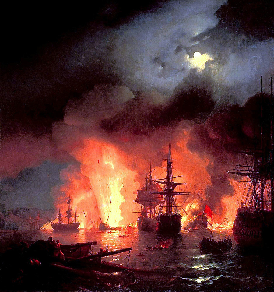 Иван Ајвазовски, „Чесменската битка“, ноќта 25-26 јуни 1770 година.