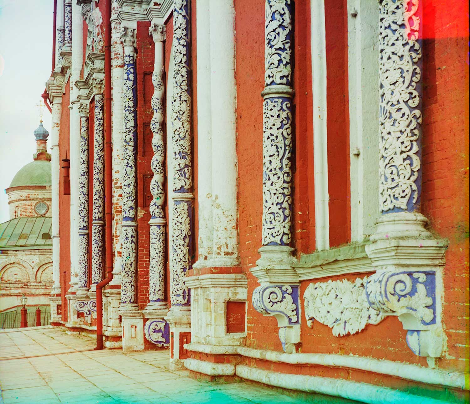 Ryazan Kremlin. Dormition Cathedral, north facade. Carved limestone columns. Summer 1912.