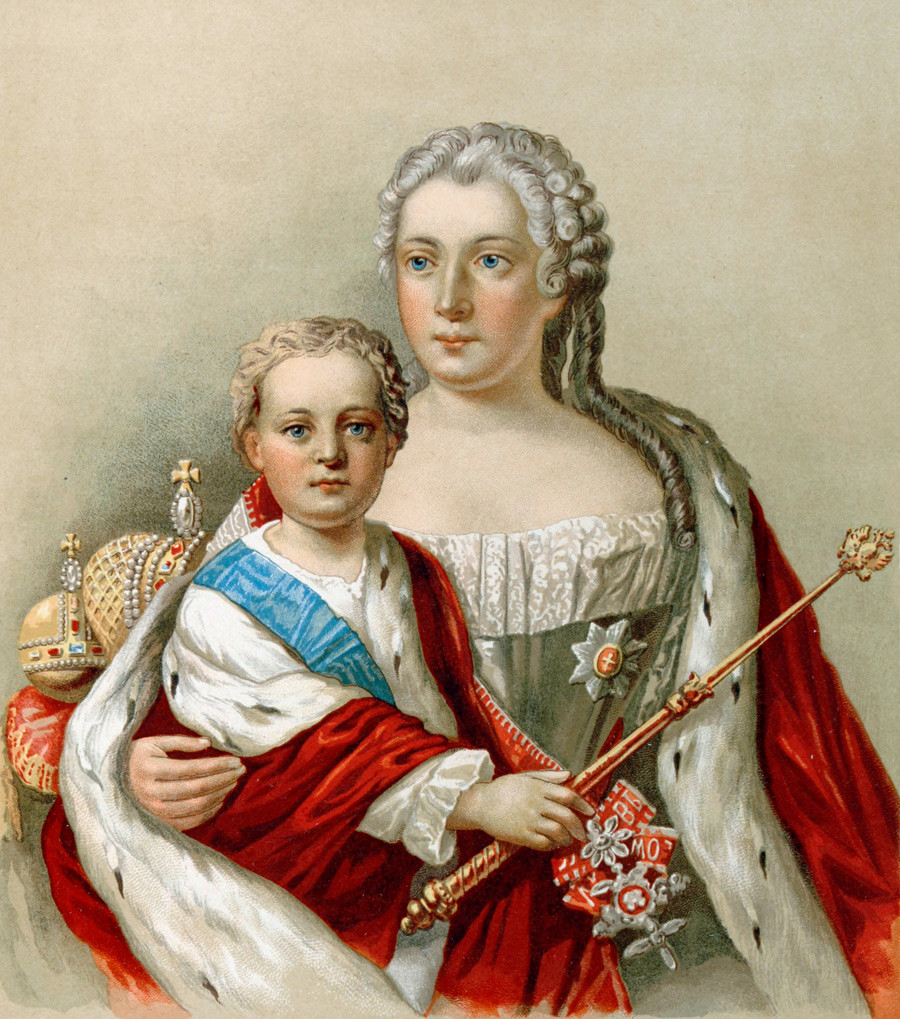 Ivan VI. s svojo mamo, Anno Leopoldovno, hčerko Katarine I. in rusko regentko za nekaj mesecev, preden so otroka premestili v zapor. 
