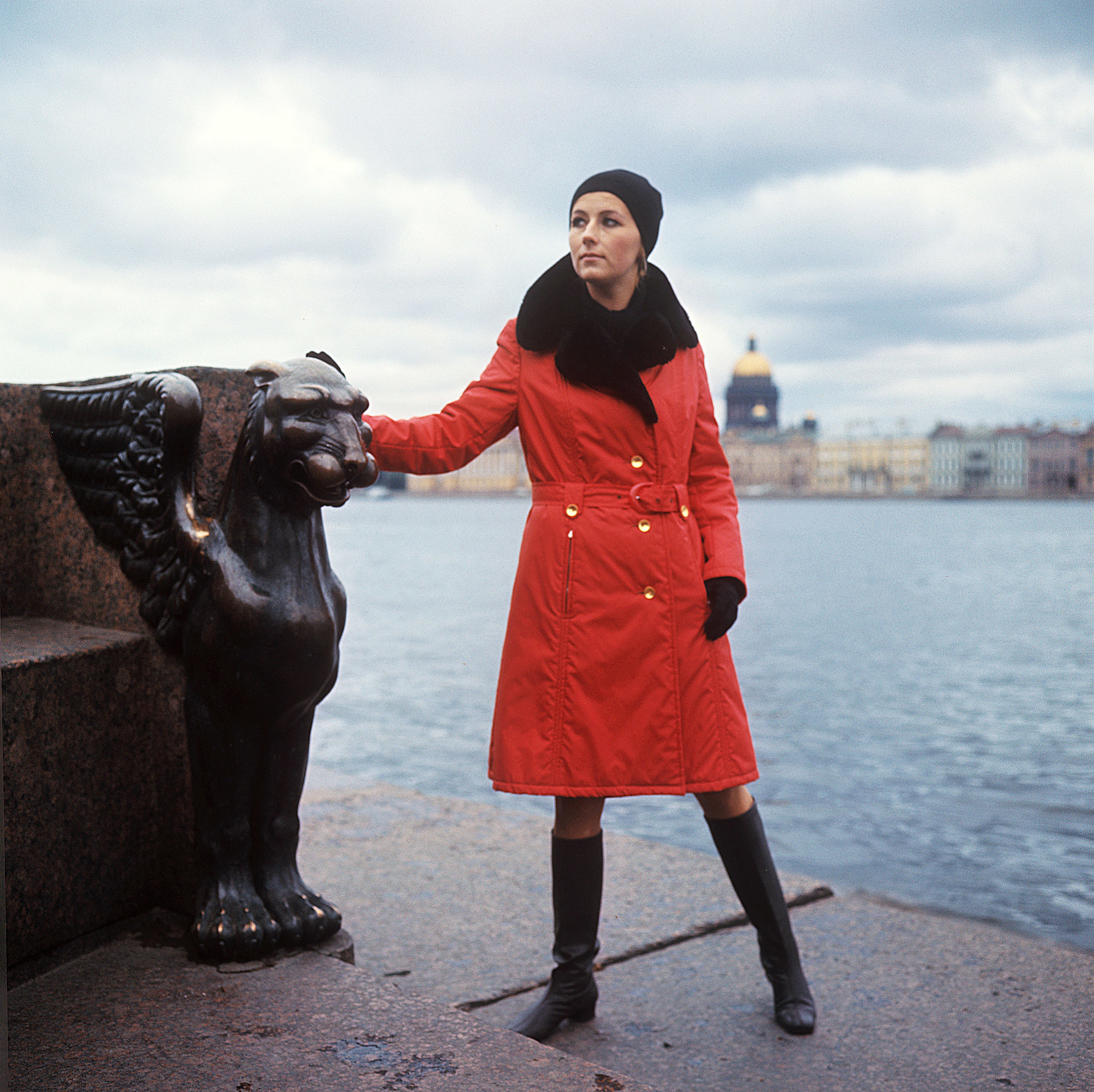 Waterproof autumn overcoat with fake fur elements, 1970