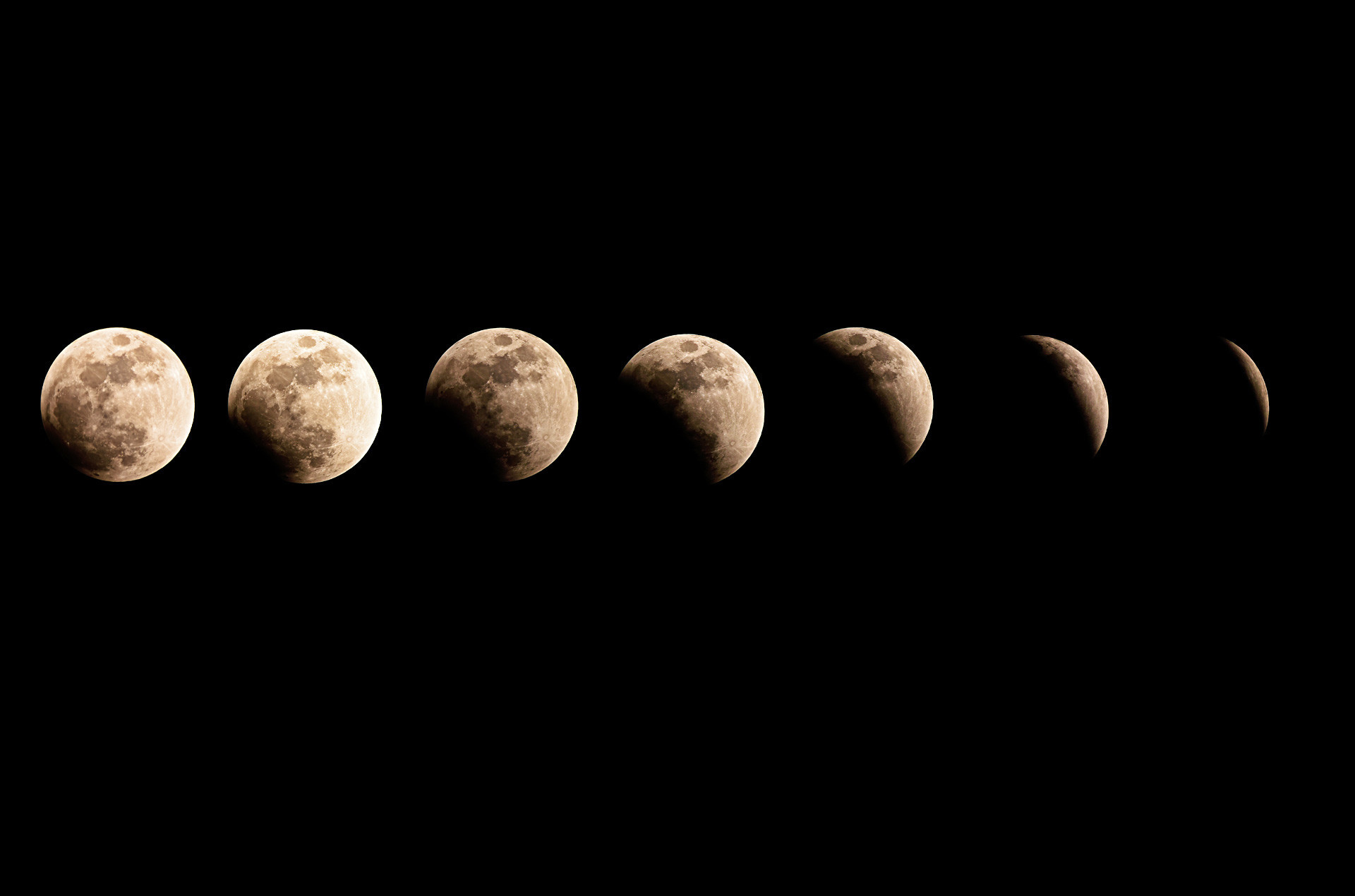 Fases de um eclipse lunar total durante uma Lua azul e superlua
