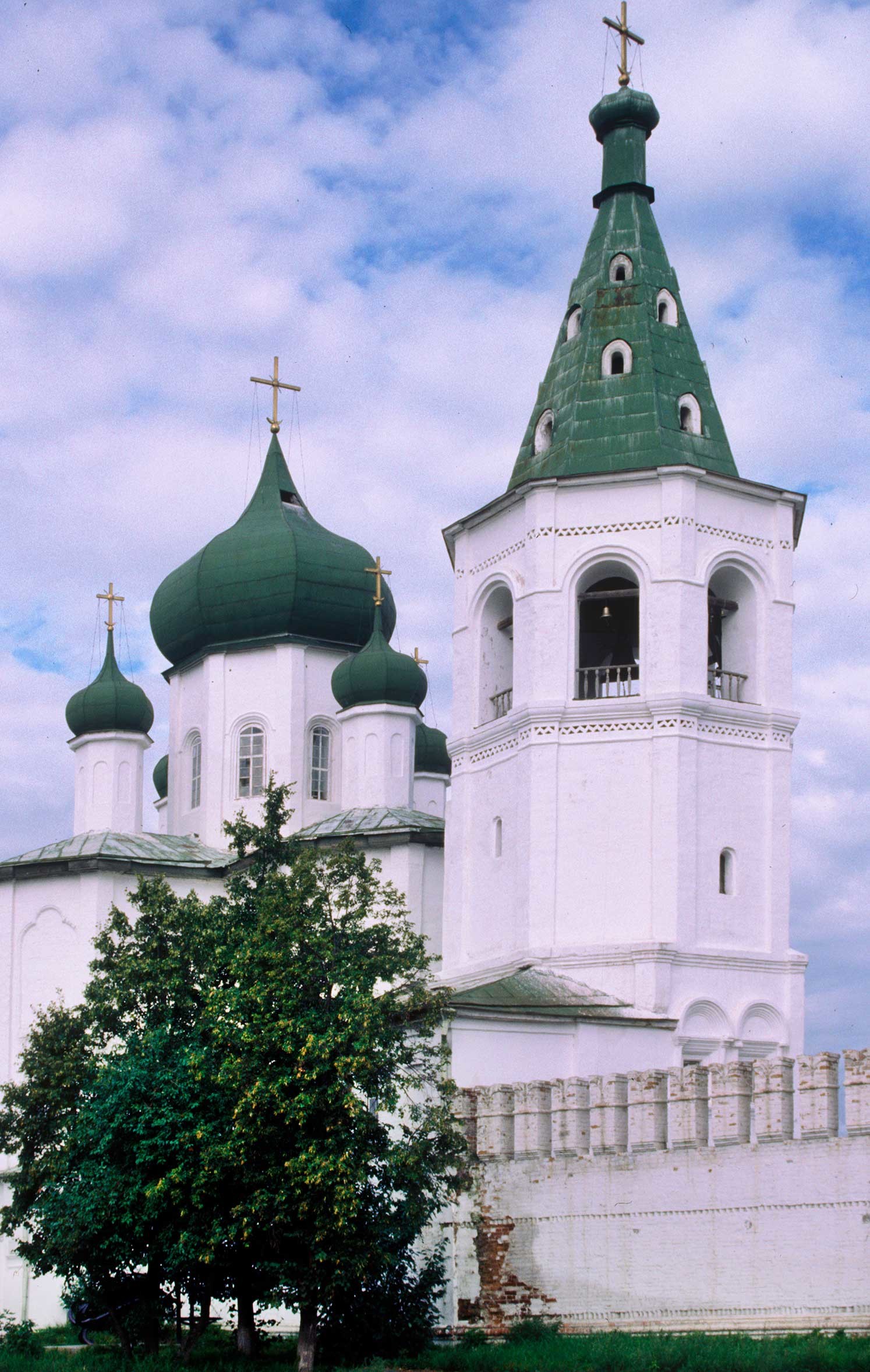 Trinity Monastery. Bell tower with Church of Sts. Peter and Paul. Southeast view. Aug. 29, 1999.
