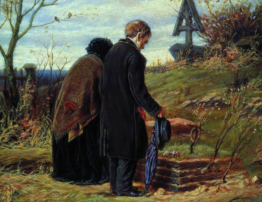 Vasilij Perov, Ostareli starši na grobu svojega sina, 1874.