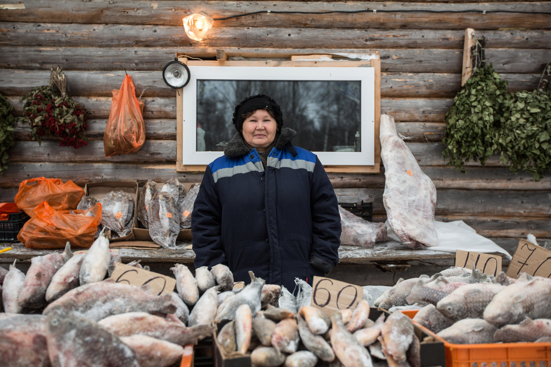 Hatiya lives in Yangutum. Her husband works as a motorman on a diesel station which provides electricity for the village, while Hatiya works on this 'market'.