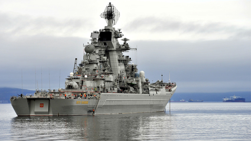 The Russian battlecruiser Pyotr Velikiy leaves for St Petersburg to take part in a ship parade marking Russian Navy Day. 