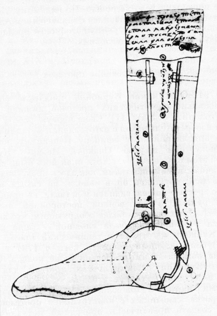 Proyecto del prótesis de pie de Iván Kulibin.