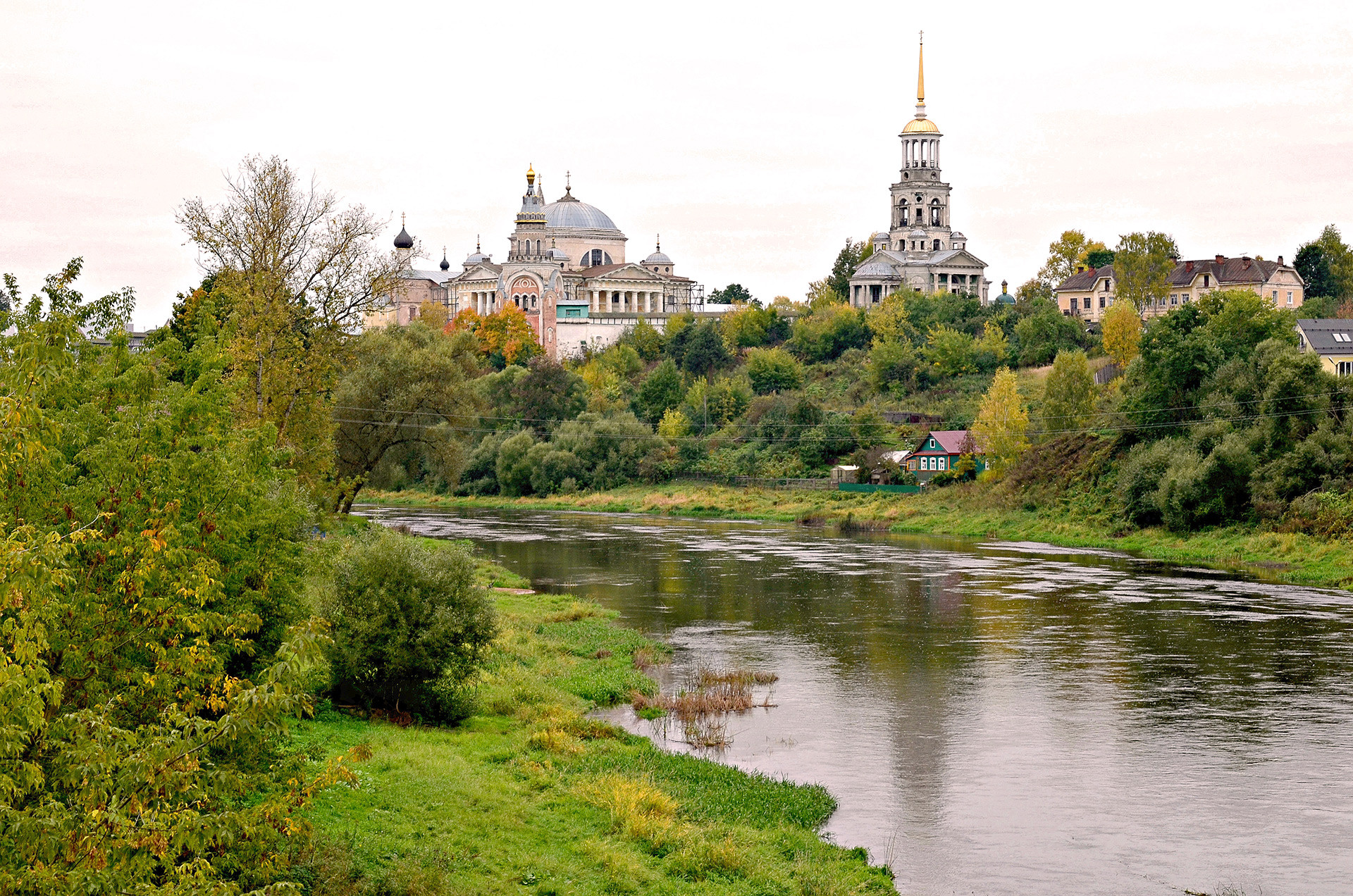The Monastery of Sts. Boris and Gleb stands high above the river Tvertsa and Torzhok's small but pretty city center.
