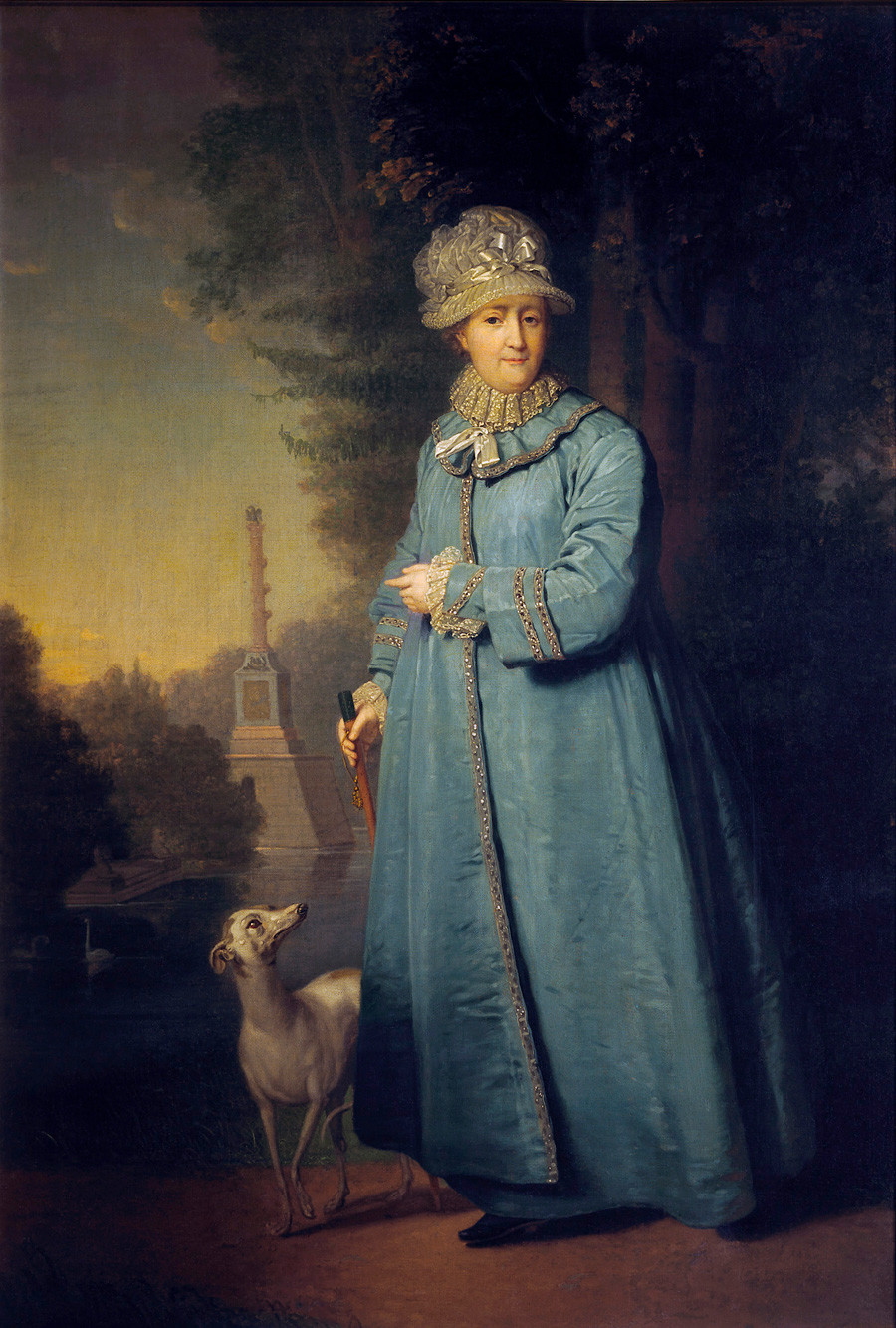 ウラジーミル・ボロヴィコフスキーによる「離宮ツァールスコエ・セローを散策するエカテリーナ大帝」（1794）