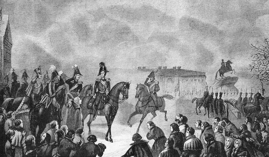 「1825年12月14日、元老院広場におけるニコライ1世」（＊この日、デカブリストの乱がおきた）