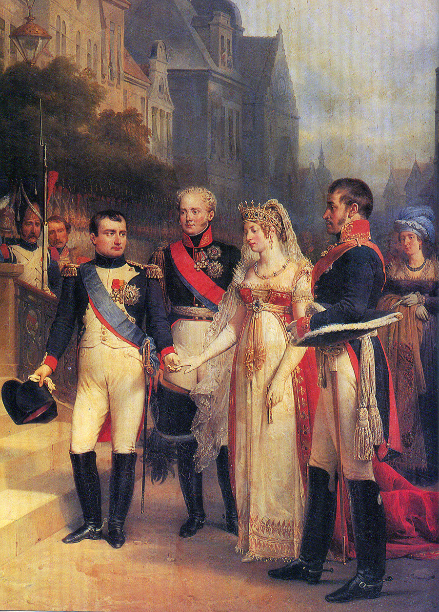 ‘Tratado de Tilsit. Napoleão, Alexandre 1º, Louise e Frederico Guilherme 3º da Prússia’, de Nikolas Gosse, 1807