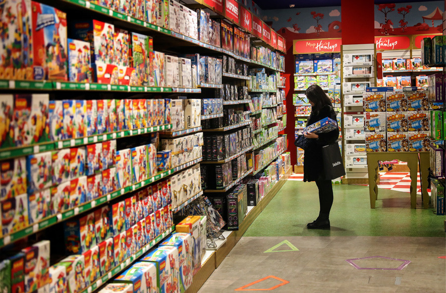 A woman shopping at the Central Children's Store in Moscow's Lubyanka Square.