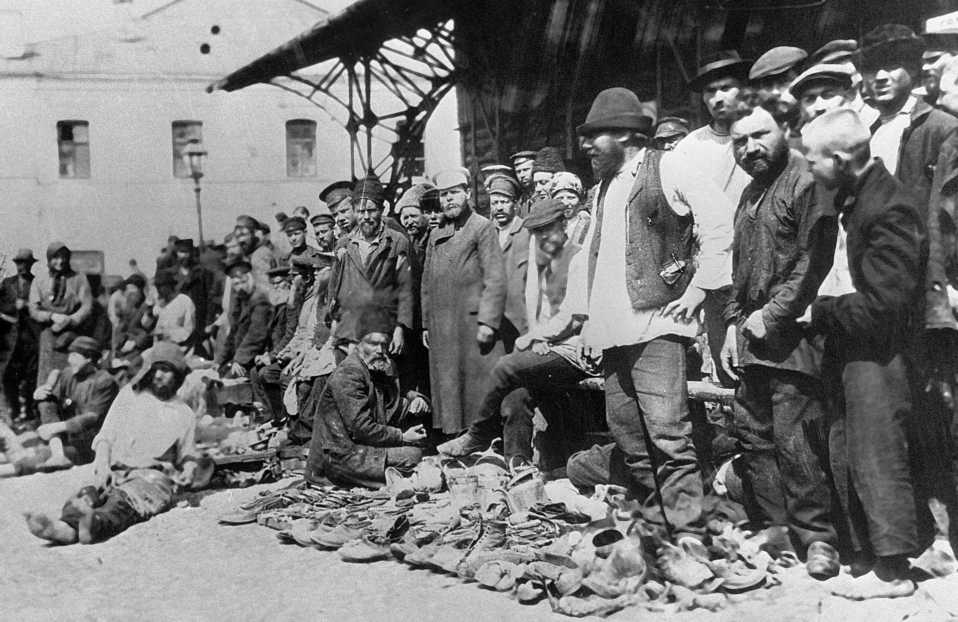 Shoe sale at Hitrovskiy market in Moscow. This was the place where a lot of criminals came to look for jobs.