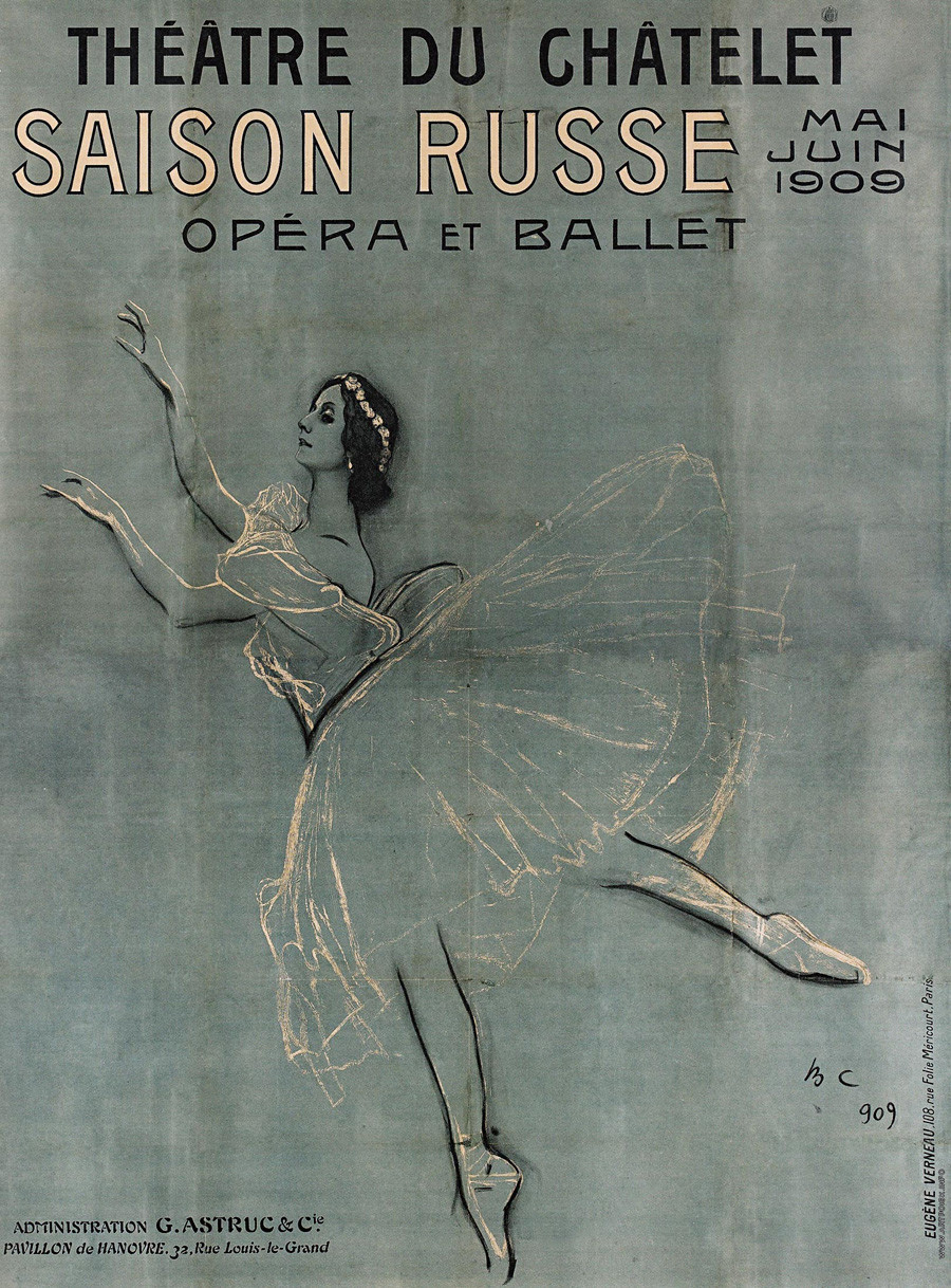 Anna Pavlova dans le rôle de la Sylphide à l’affiche des Saisons russes de Diaghilev, 1909, Paris