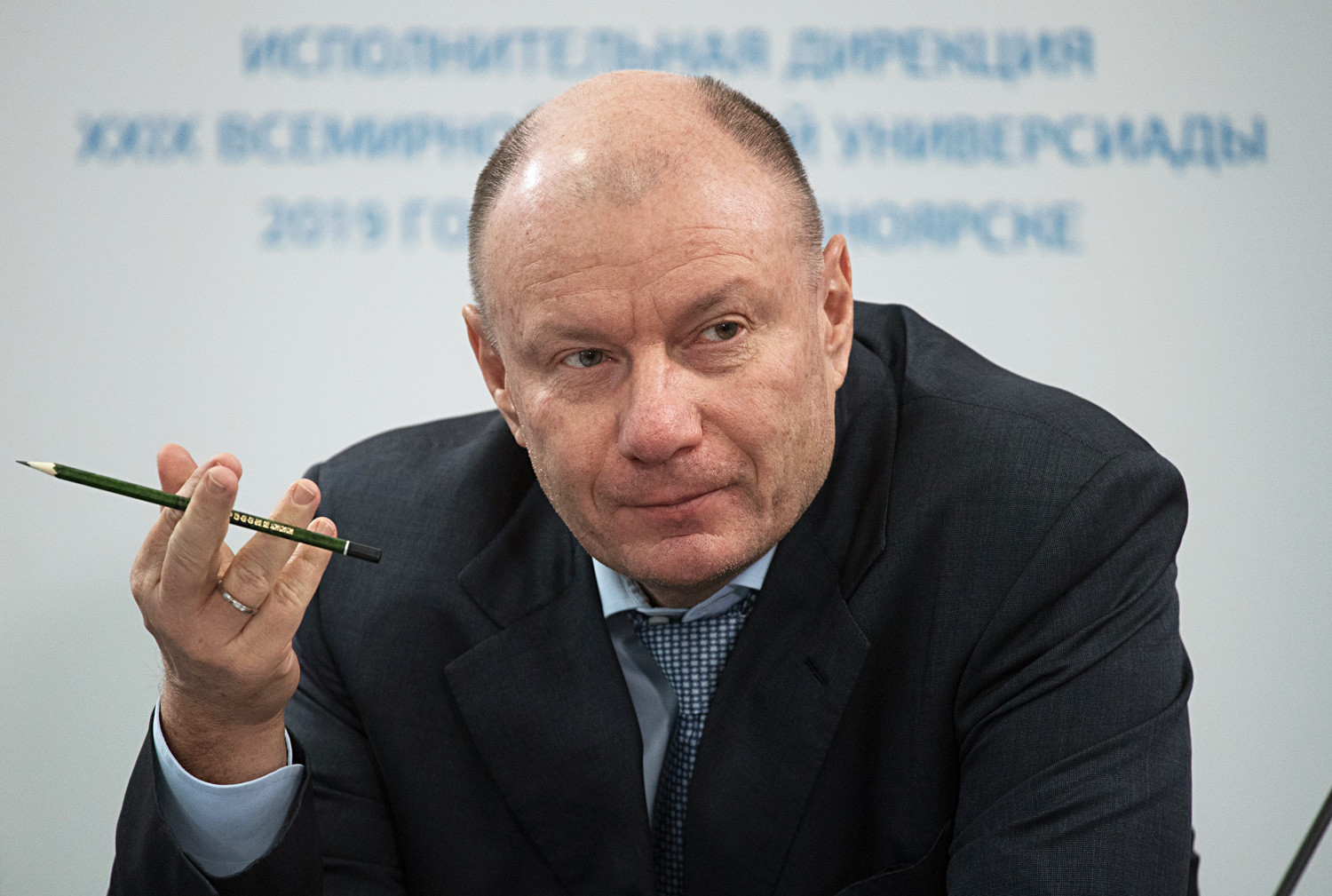 Norils-Nickel-CEO Wladimir Potanin bei einem Treffen zur Vorbereitung der Winter-Universiade 2019. Februar 2018, Krasnojarsk, Sibirien