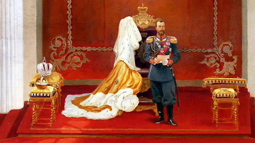 V. Poliakov. L’empereur Nicolas II à l’occasion de la convocation de la première Douma d’État de l’Empire russe, le 27 avril 1906, à Saint-Pétersbourg.
