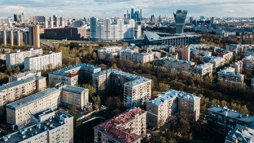 Russia, Moscow. Aerial view of Sokol District.