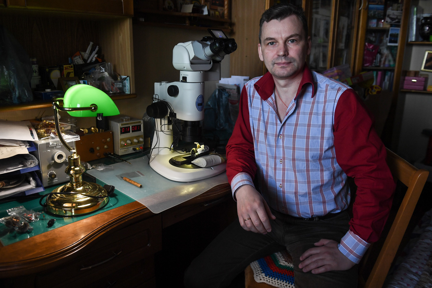 Vladimir Aniskin with his creation, NOVOSIBIRSK, RUSSIA – MAY 11, 2018