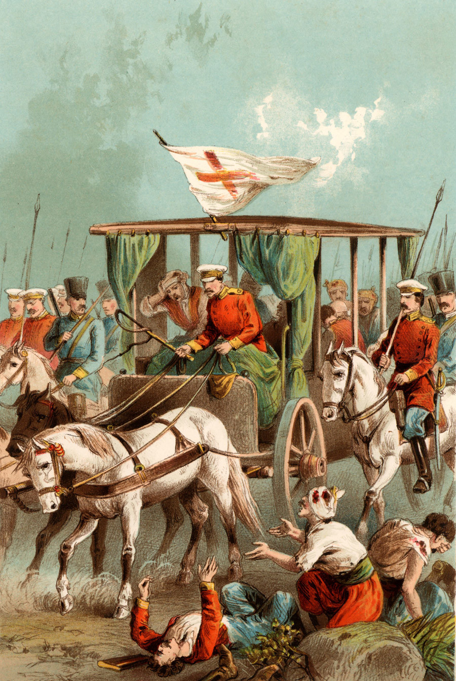 Un'ambulanza militare corre in soccorso dei feriti durante la guerra russo-turca, 1877