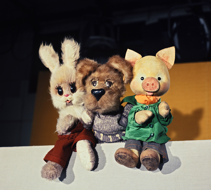 Stepashka (hare), Philya (dog) and Khryusha (piglet). 