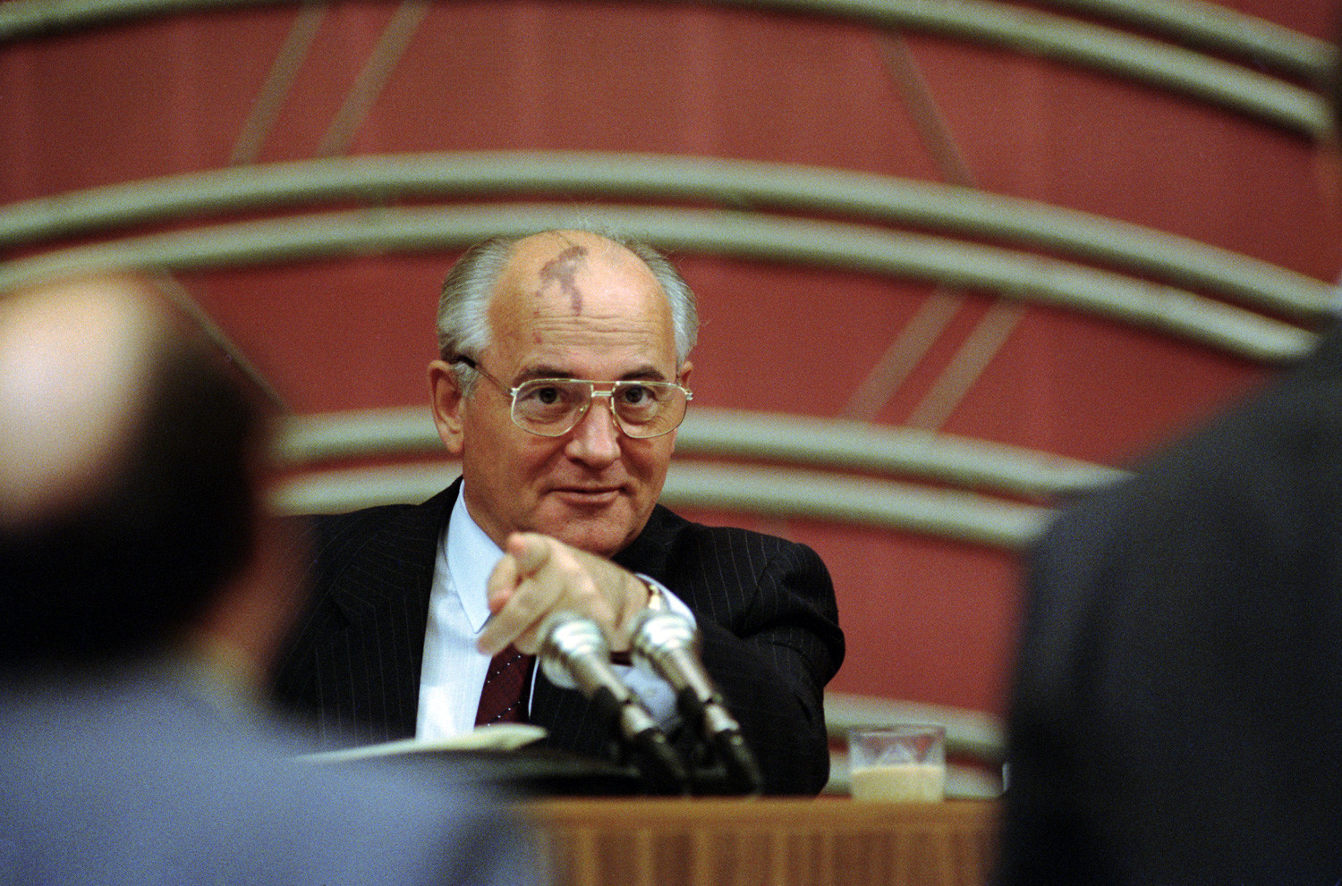 President Mikhail Gorbachev during the second session of the Russian Communist Party congress on Wednesday, Sept. 5, 1990 in Moscow