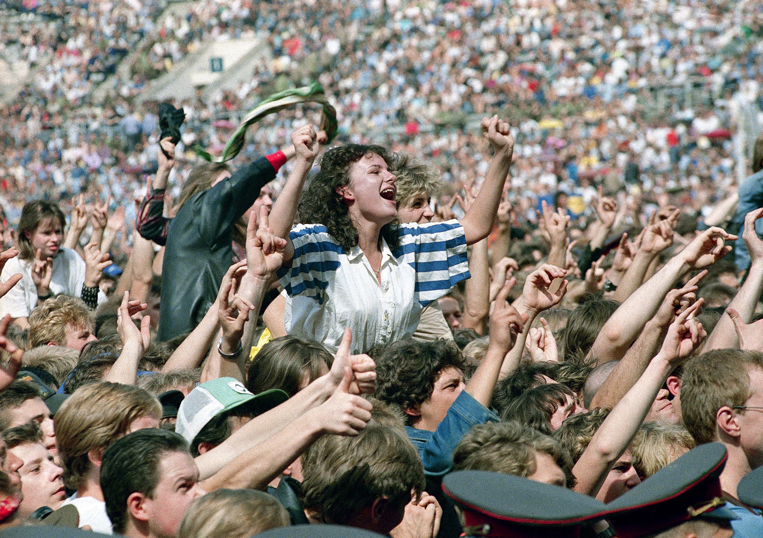 Western heavy metal rock bands including Bon Jovi, and Cinderella were enthusiastically received by loving fans in Moscow on Saturday, August 12, 1989 