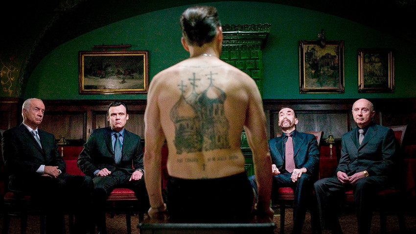 A scene from 'Eastern Promises' by David Cronenberg, a gangster film portraying Russian mafia. It was quite accurate in terms of prison tattoos.