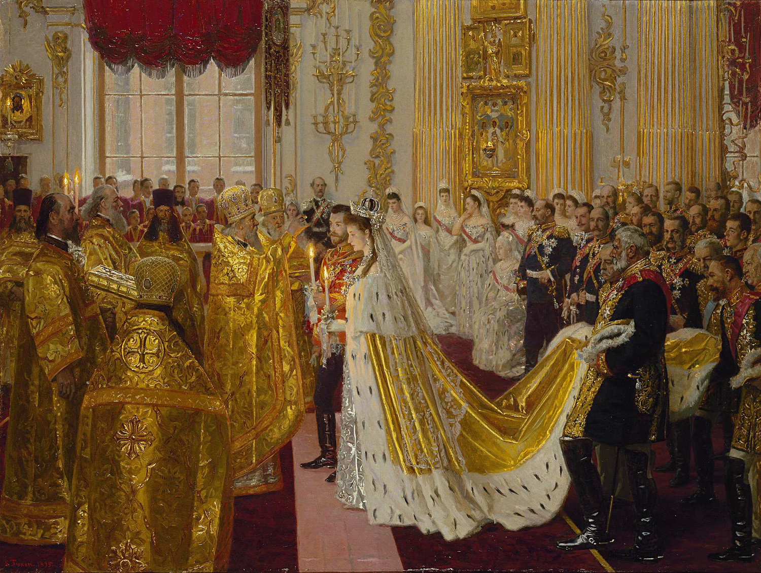 Лориц Туксен „Венчавката на царот Николај Втори и принцезата Александра Фјодоровна“, 1894.