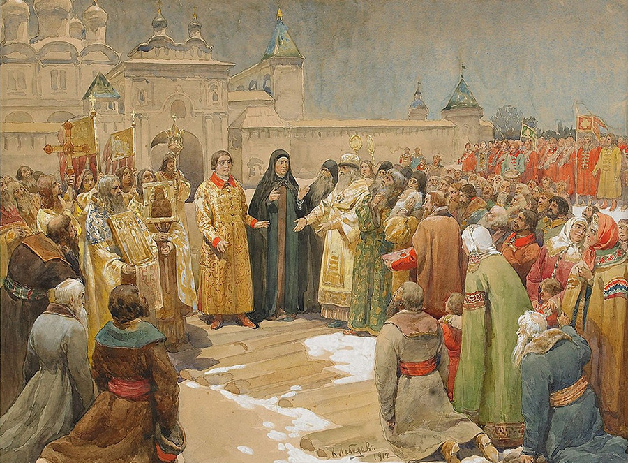 En 1613 el Zemski Sobor eligió al joven Mijaíl Romanov para dirigir Rusia como zar.