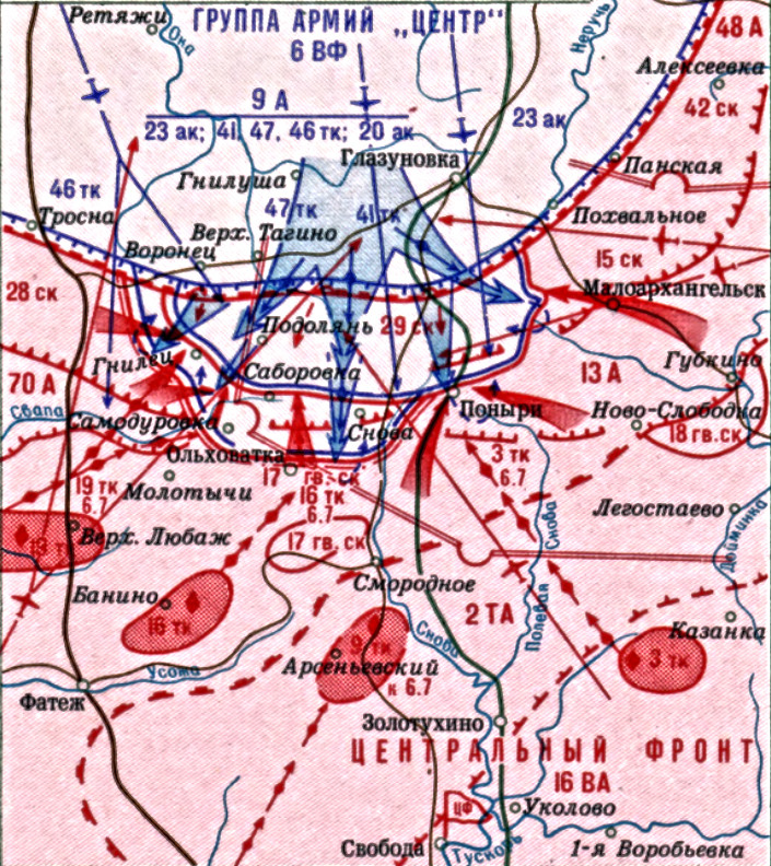 Карта борбених дејстава Орелско-Курски правац