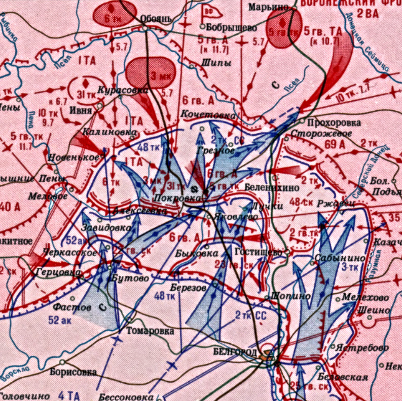 Карта борбених дејстава-Белгородско-Курски правац