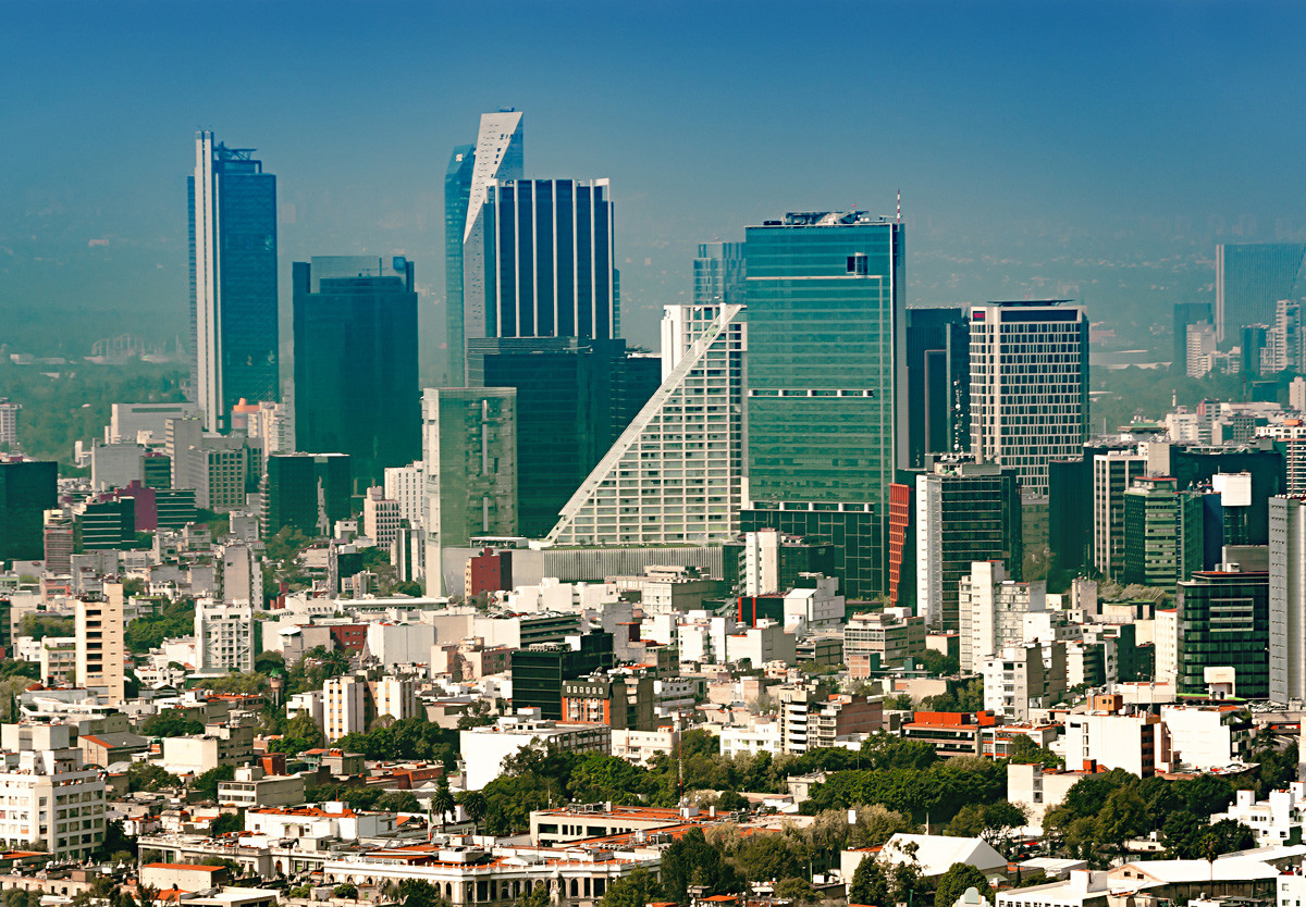 An aerial view of Colonia Juarez in Mexico City, on a sunny morning 