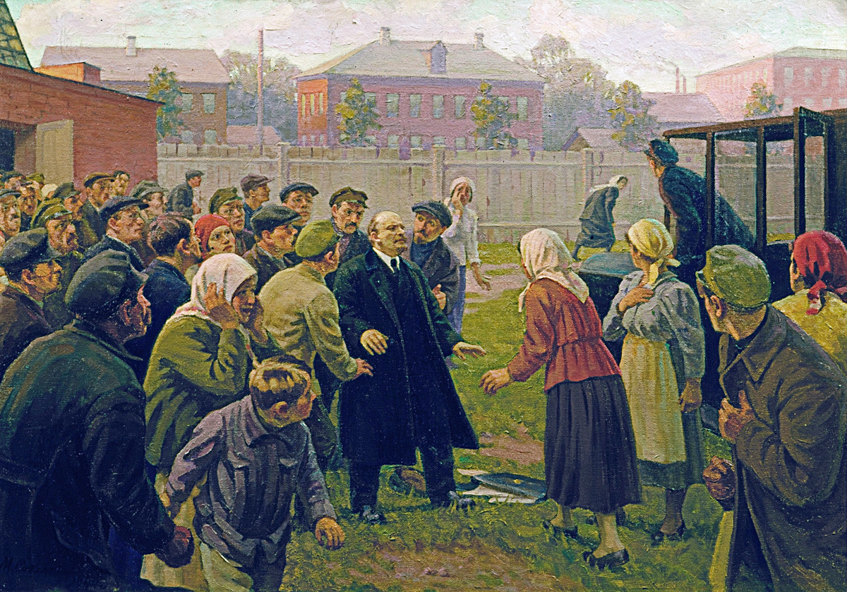 M.G. Sokolov. « Tentative d'assassinat à l'encontre de Vladimir Lénine, le 30 août 1918 », Musée central Vladimir Lénine.