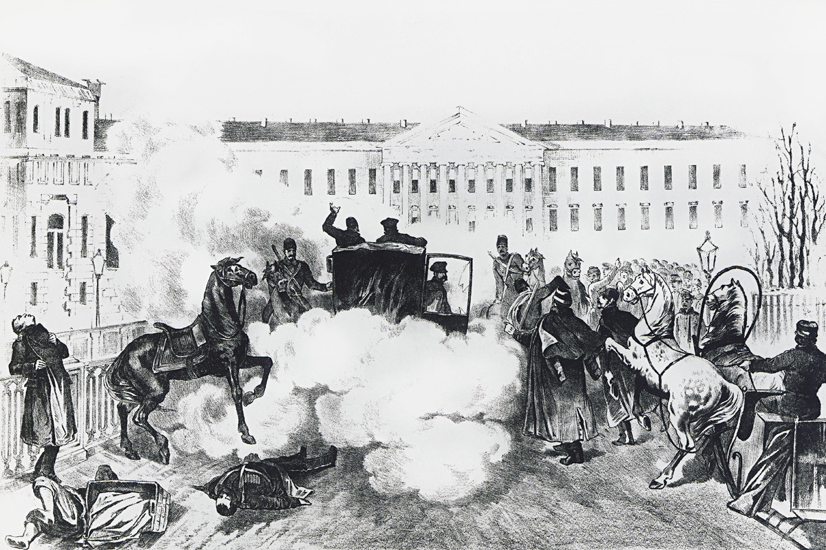 Assassinato do tsar Aleksandr II em São Petersburgo em 13 de março de 1881.