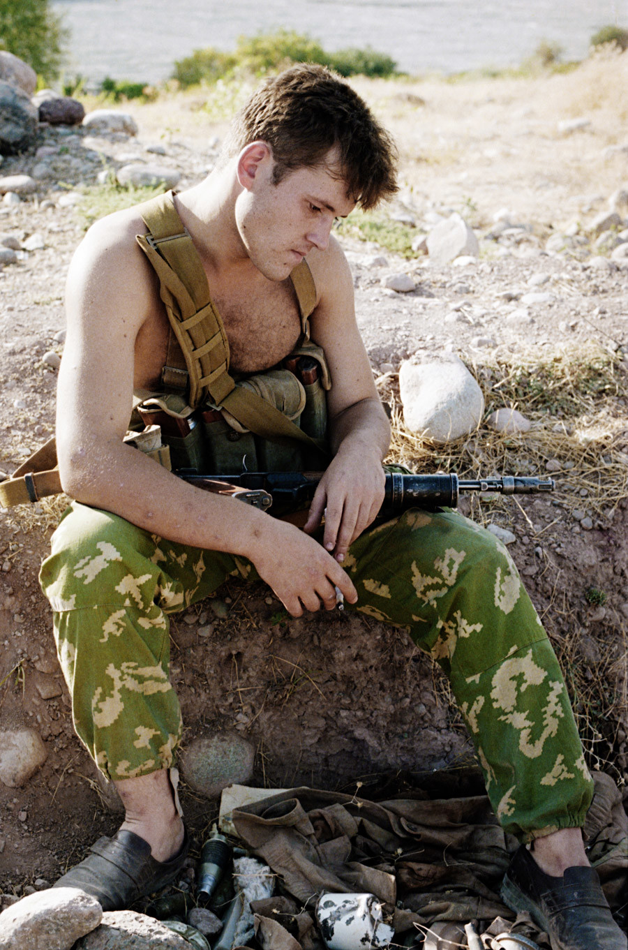 TAJIKISTAN. August 1, 1993. Frontier-soldier after a shootout at Tajik-Afghan border.