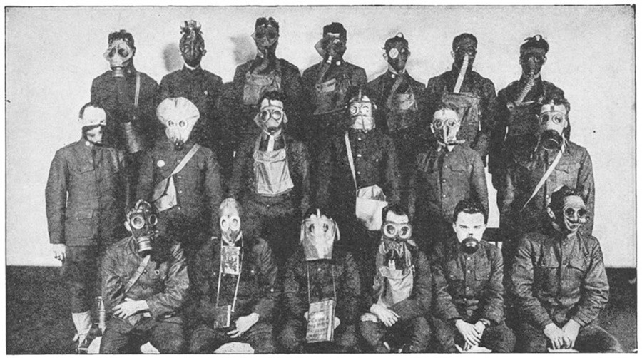 Different types of gas masks.