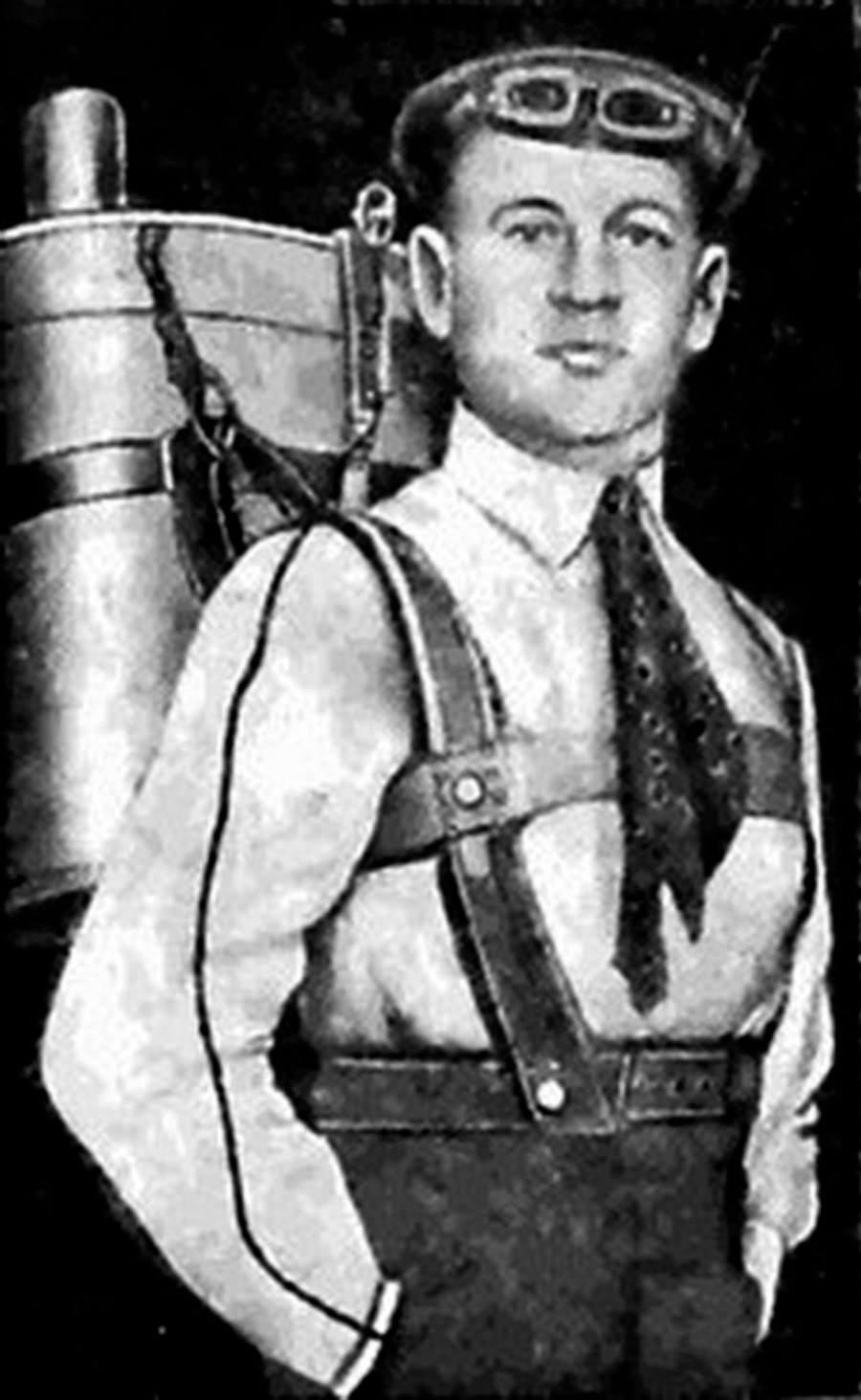 Gleb Kotelnikov wearing a backpack parachute