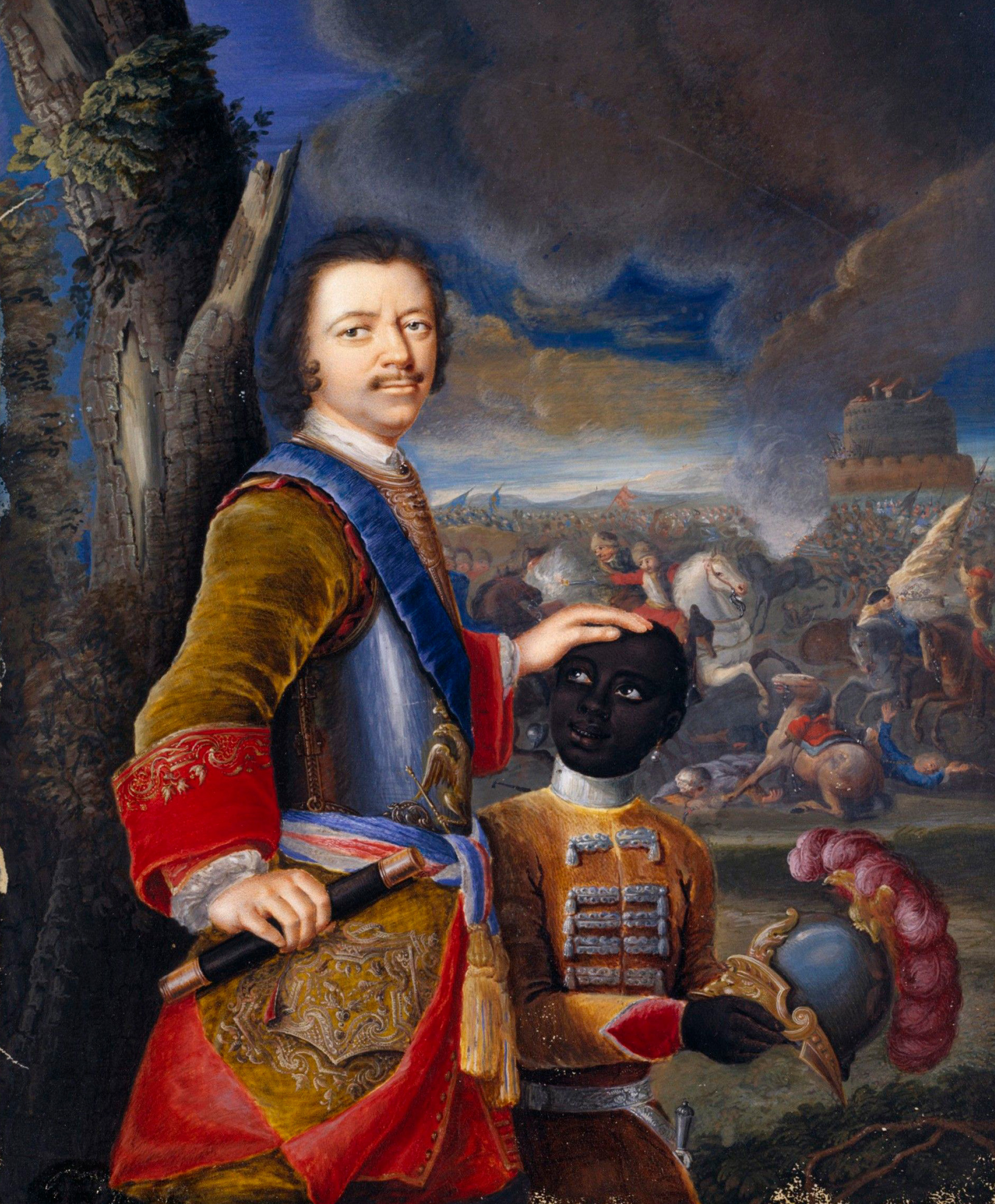 Porträt von Peter dem Großen mit einem schwarzen Kammerdiener 