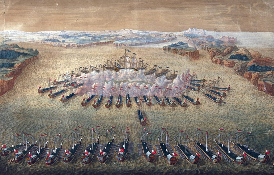 Гангутское сражение, гравюра Маврикия Бакуа, 1724—1727.