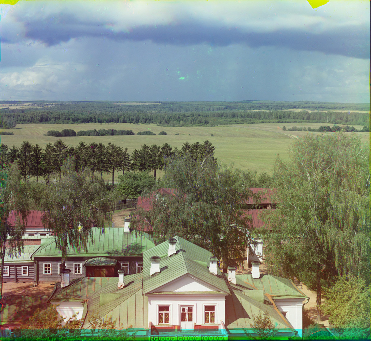 Spaso-Borodino Convent. View from bell tower toward field over which French attacked the Bagration Fleche. Summer 1911.