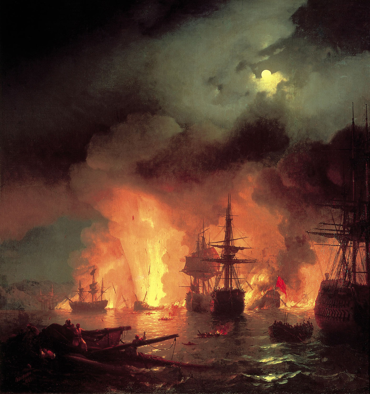 Seeschlacht von Çeşme in der Nacht zum 26. Juni 1770 von Iwan Aiwasowski 