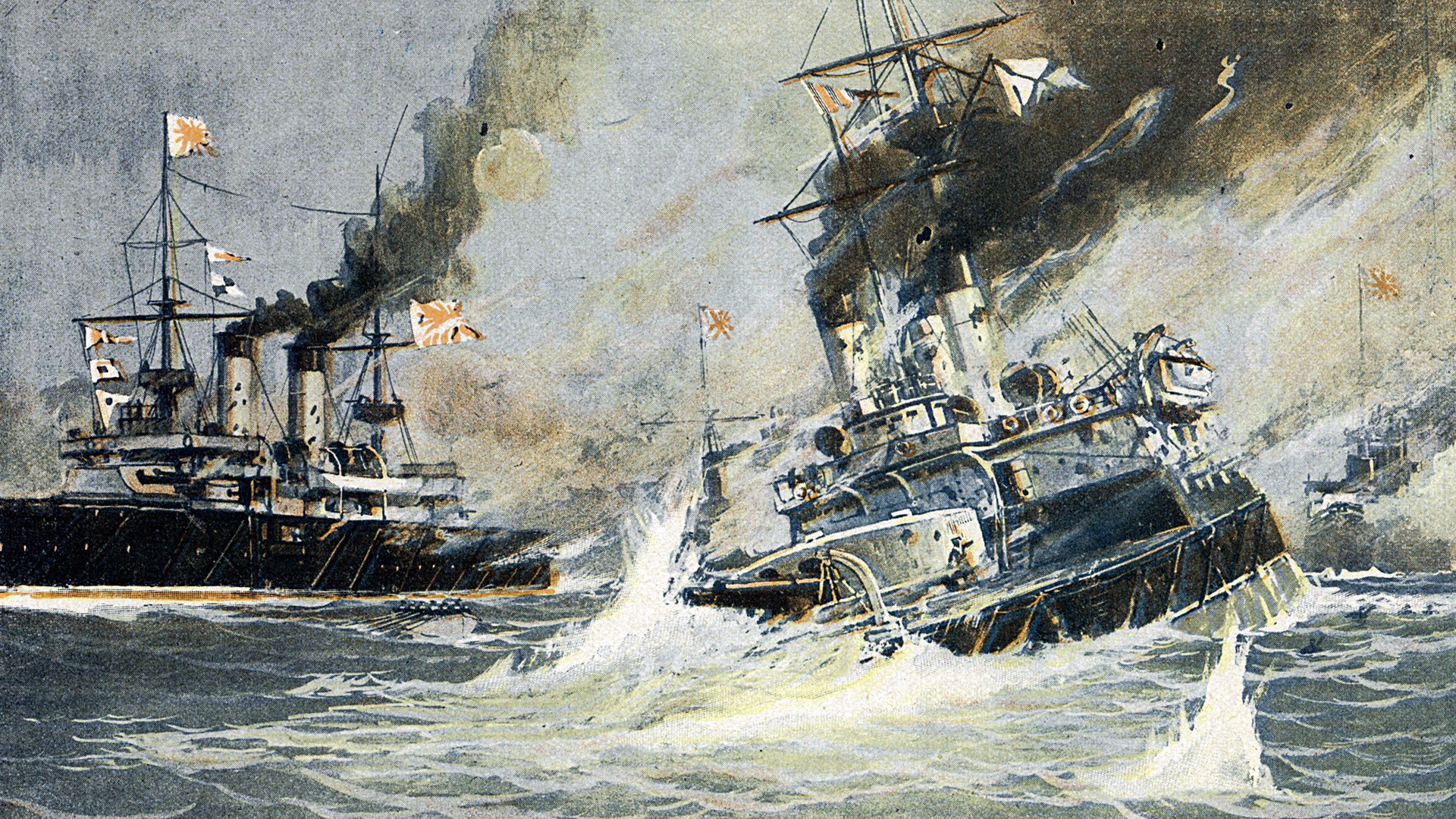 The sinking of the Russian battleship 'Navarin' during the Battle of Tsushima